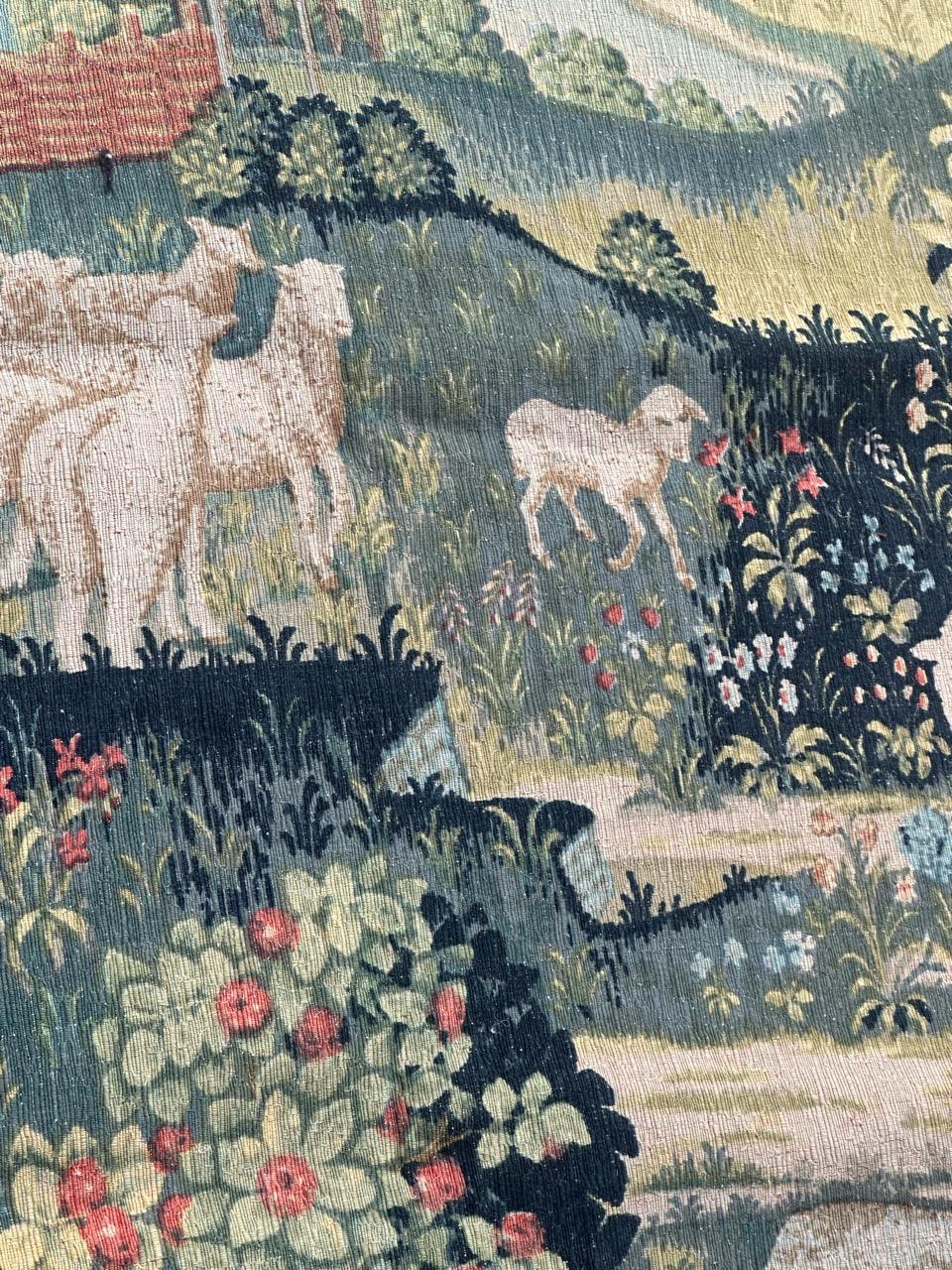 Maravilloso Tapiz Vintage Francés Estilo Aubusson Impreso a Mano 