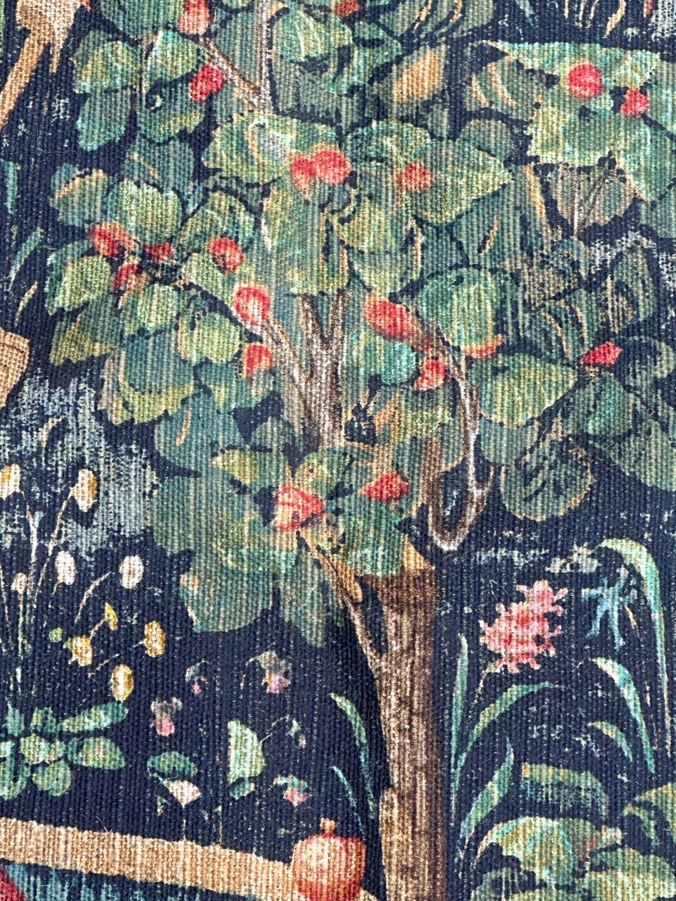 Wunderschöner französischer handbedruckter Vintage-Wandteppich im Aubusson-Stil mit Lesezeichen im Angebot 5
