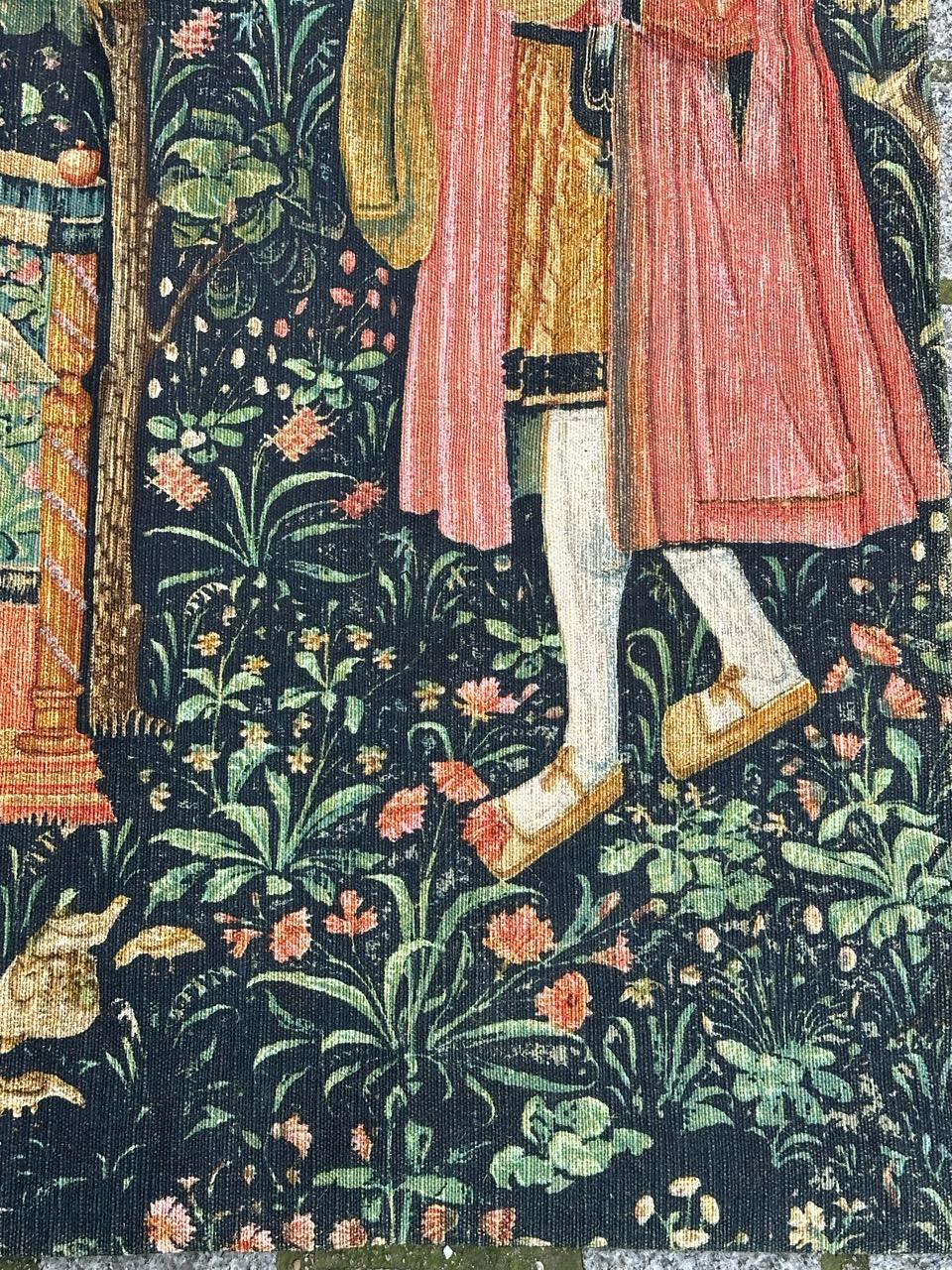 Wunderschöner französischer handbedruckter Vintage-Wandteppich im Aubusson-Stil mit Lesezeichen im Angebot 6