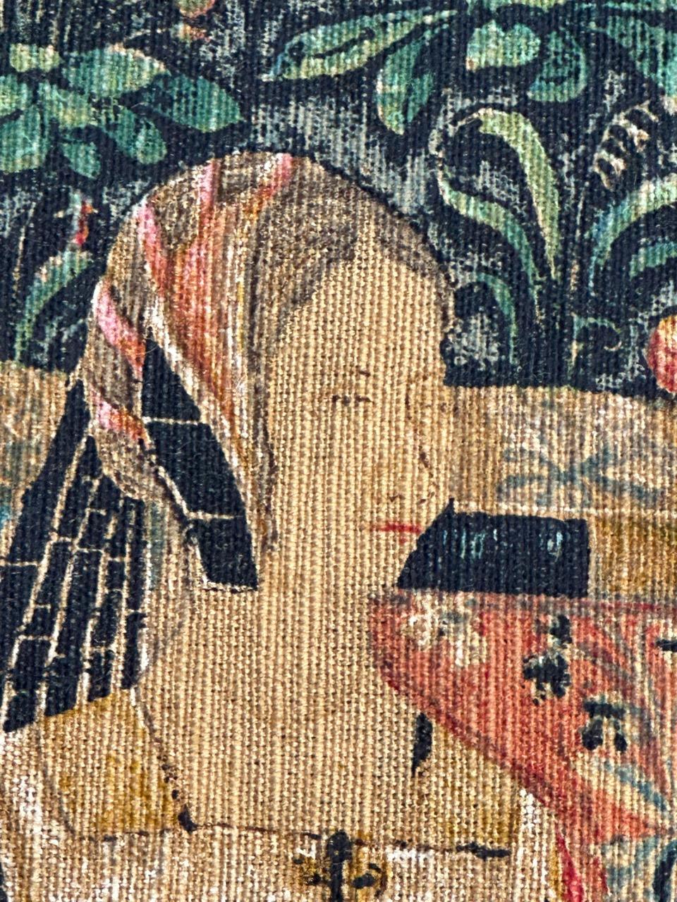 Wunderschöner französischer handbedruckter Vintage-Wandteppich im Aubusson-Stil mit Lesezeichen im Angebot 13