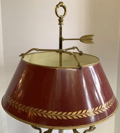 Maravillosa Lámpara Bouillotte Vintage Francesa Cisne Bronce Pantalla Tole Rojo 3 Luces