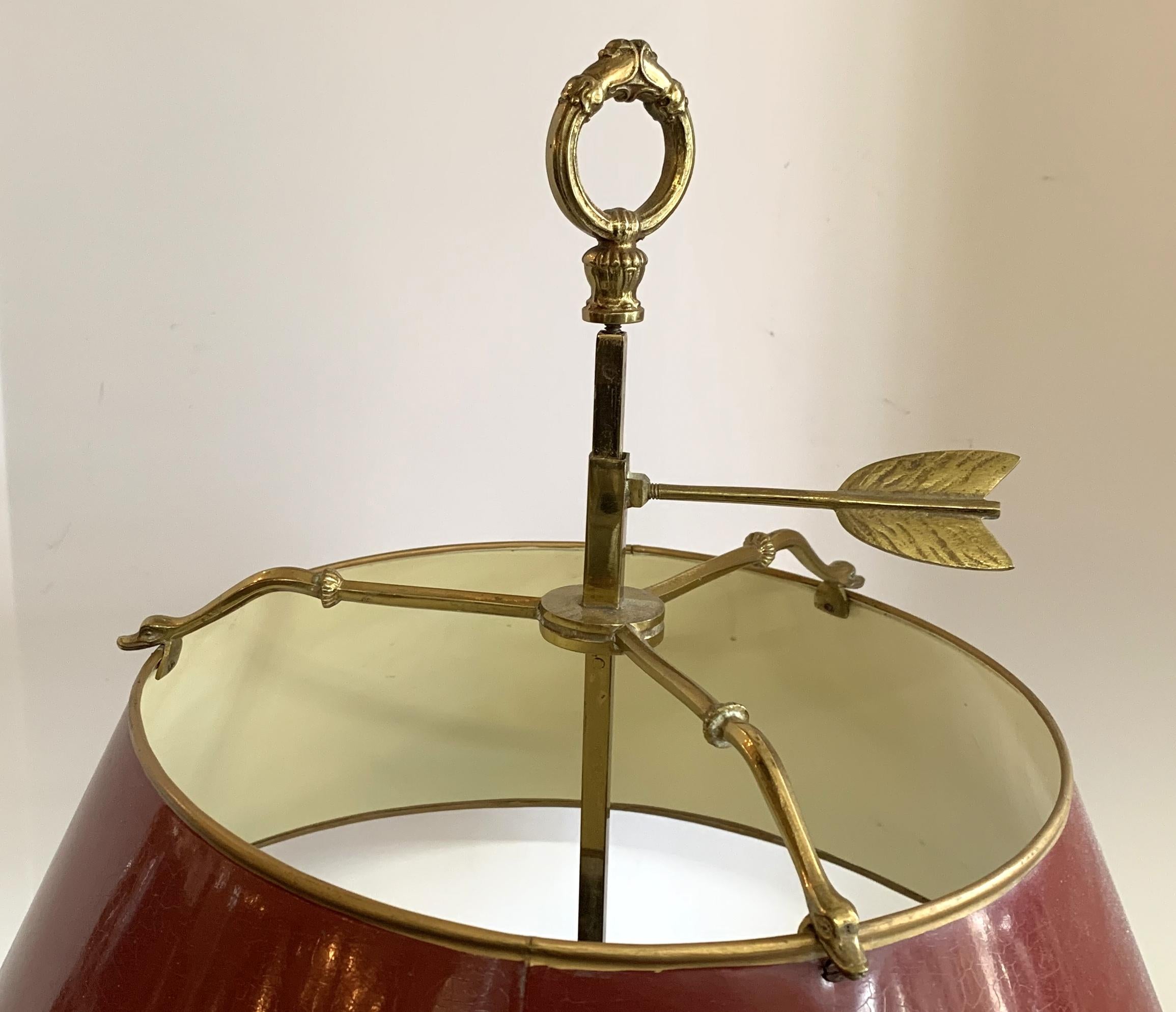 Bouillotte-Lampe, 3 Lichter, Vintage, französische Bronze, Schwan, roter Zinnschirm (Louis XVI.) im Angebot