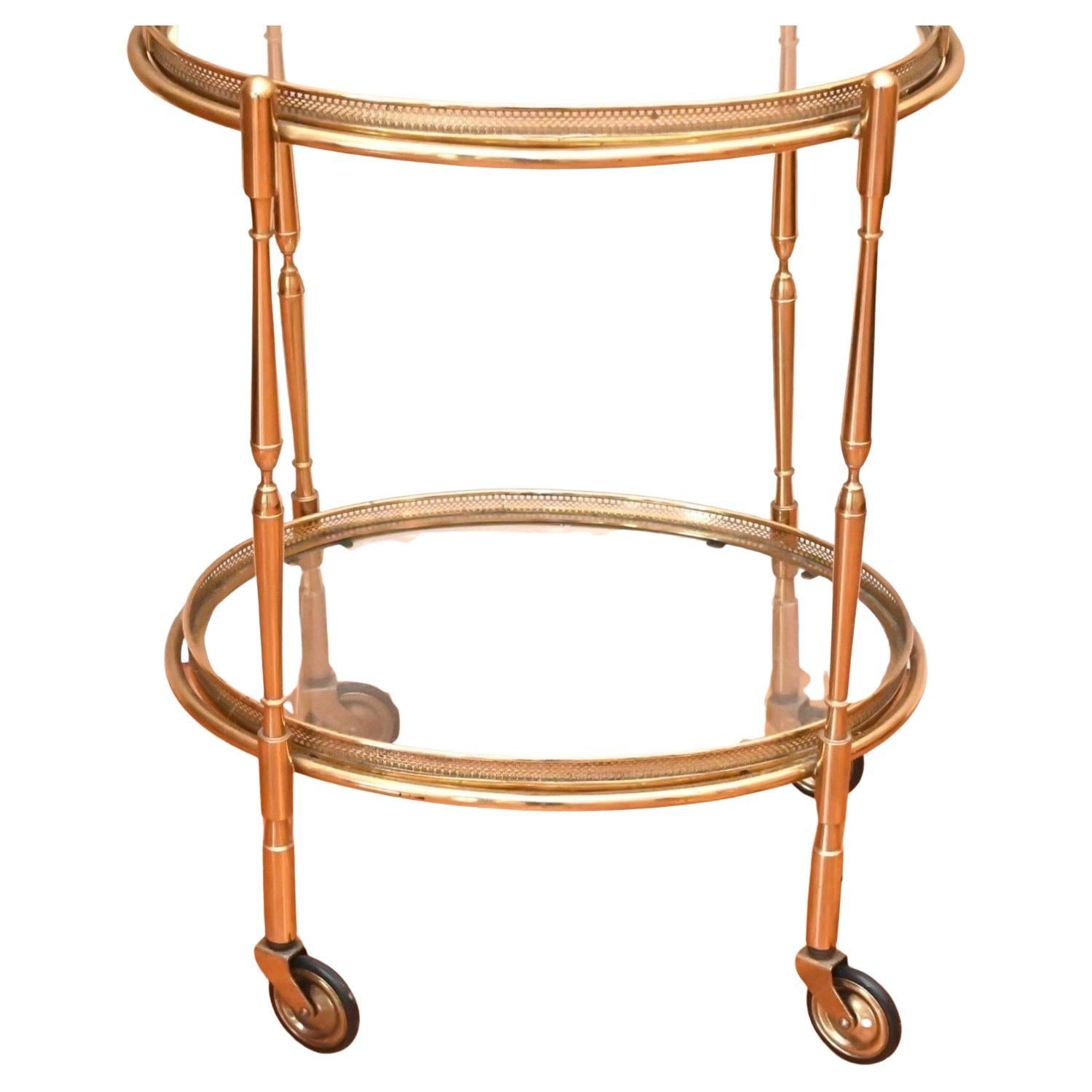 Wonderful Vintage French Bronze Two-Tier Glass Top Bar Cart Gallery Tray Table In Good Condition For Sale In Roslyn, NY