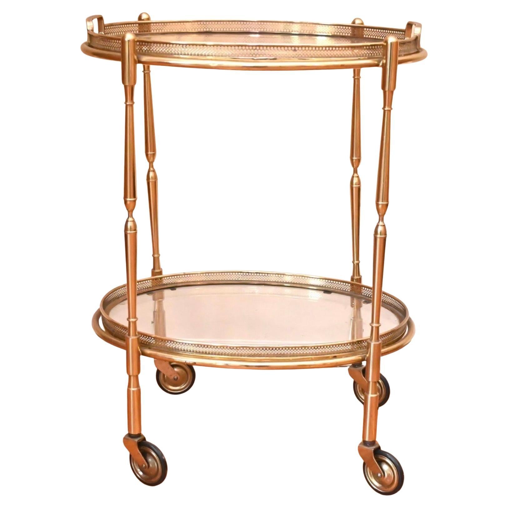 20th Century Wonderful Vintage French Bronze Two-Tier Glass Top Bar Cart Gallery Tray Table For Sale