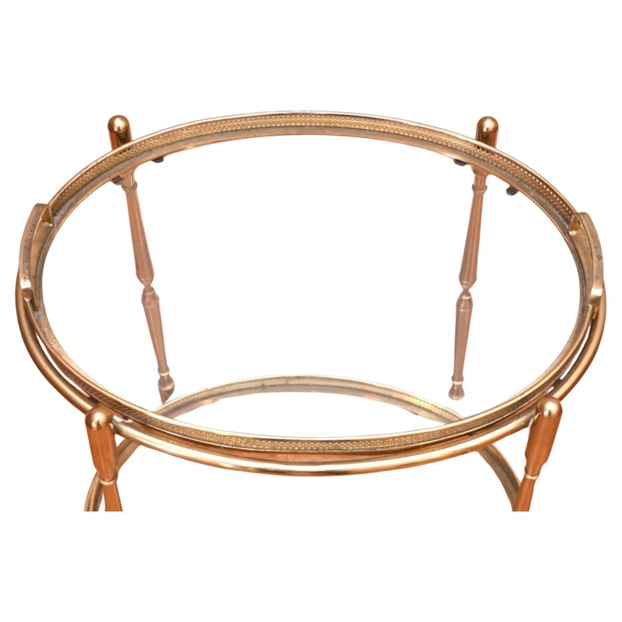 Wonderful Vintage French Bronze Two-Tier Glass Top Bar Cart Gallery Tray Table For Sale 1