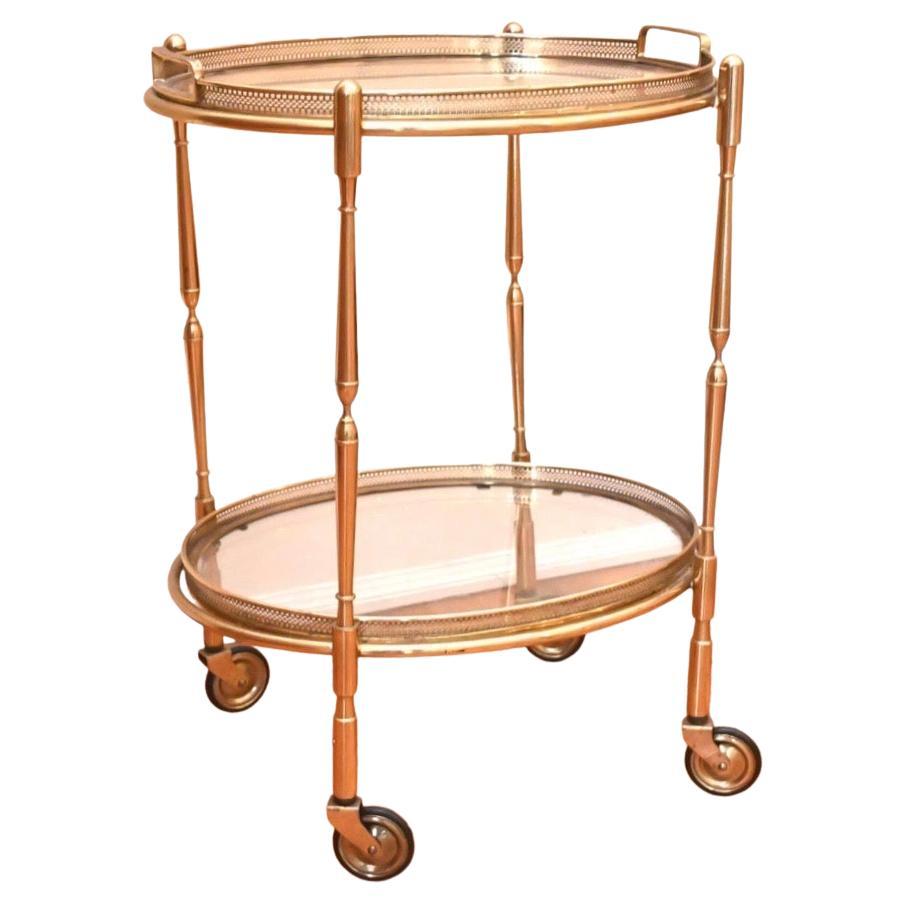 Wonderful Vintage French Bronze Two-Tier Glass Top Bar Cart Gallery Tray Table
