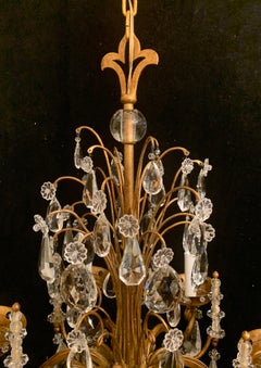 Meraviglioso lampadario francese d'epoca con perline di cristallo Baguès Rock in oro e dorato