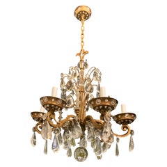 Wonderful Vintage French Crystal Beaded Baguès Rock Crystal Gold Gilt Chandelier