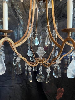 Wonderful Vintage French Gold Gilt Rock Crystal Bagues Jansen Chandelier Fixture