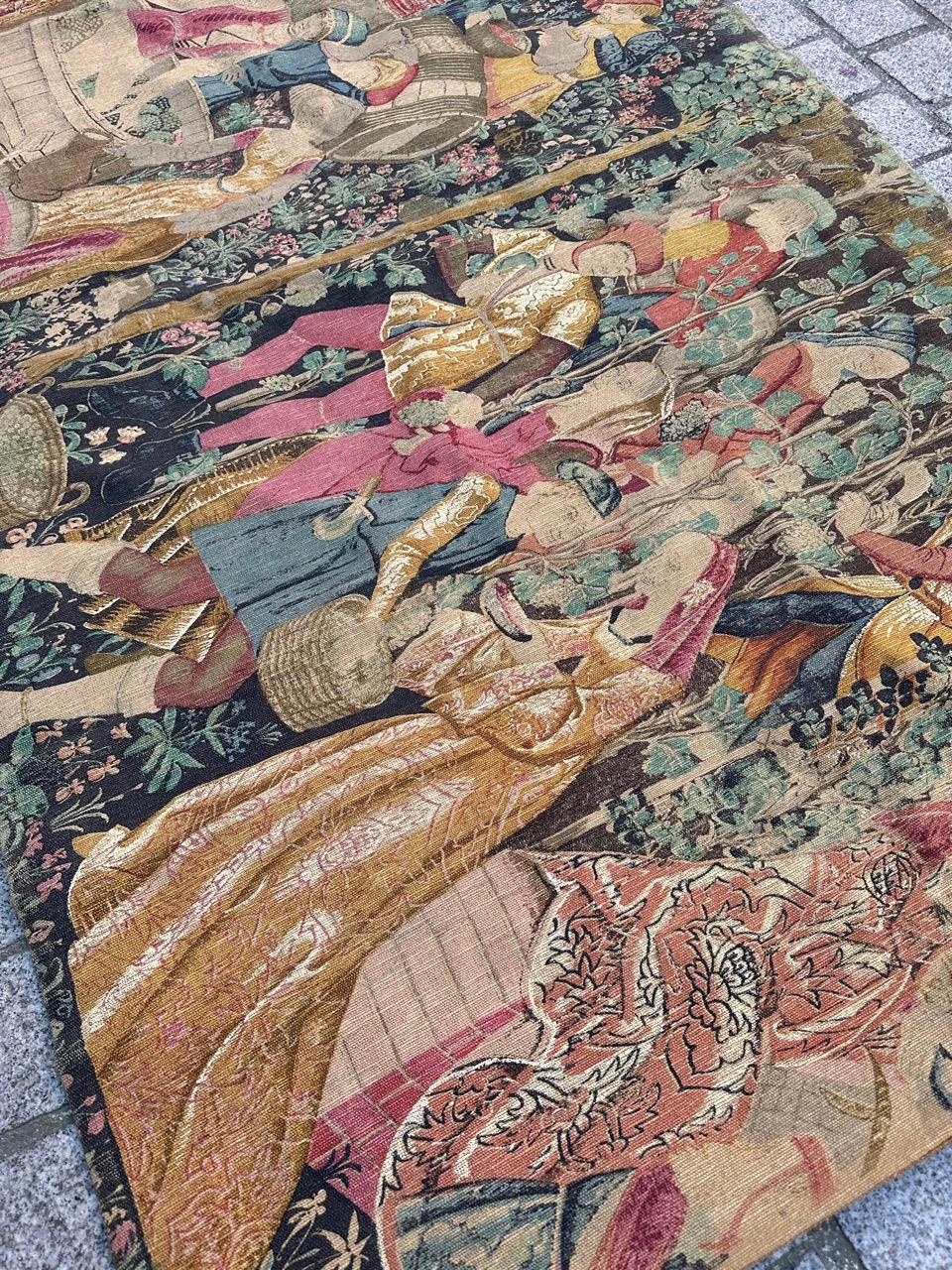 Bobyrug’s Wonderful Vintage French Hand Printed Tapestry Vendanges Design For Sale 8