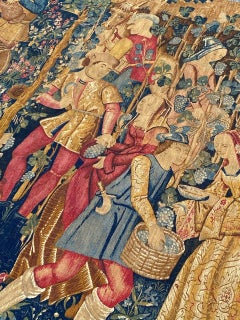 Wonderful Vintage French Hand Printed Tapestry Vendanges Design