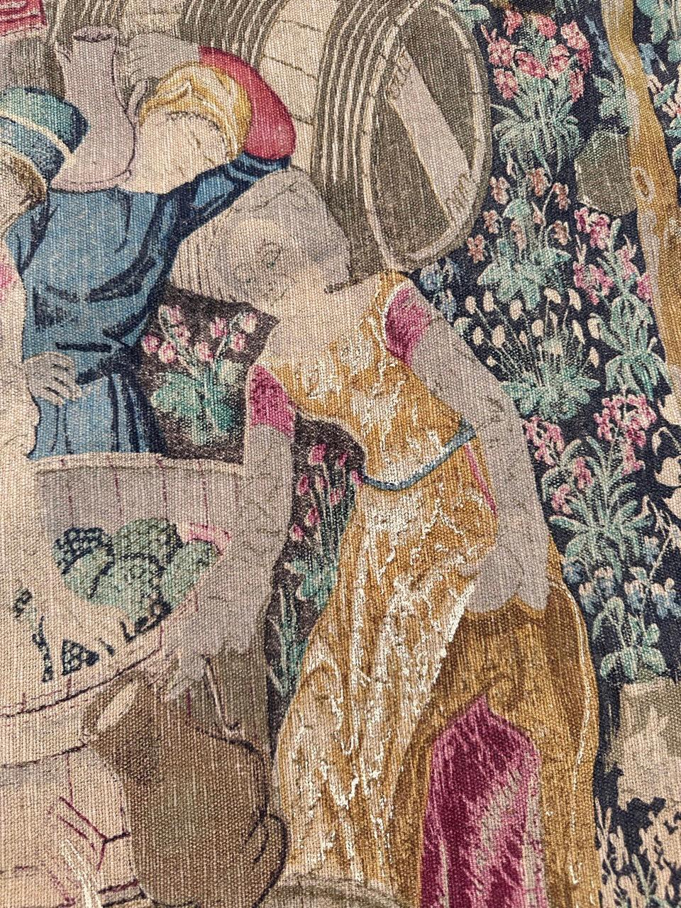 20th Century Bobyrug’s Wonderful Vintage French Hand Printed Tapestry Vendanges Design For Sale