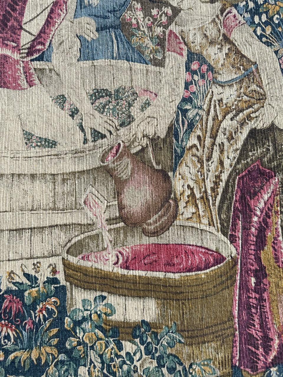 Cotton Bobyrug’s Wonderful Vintage French Hand Printed Tapestry Vendanges Design For Sale