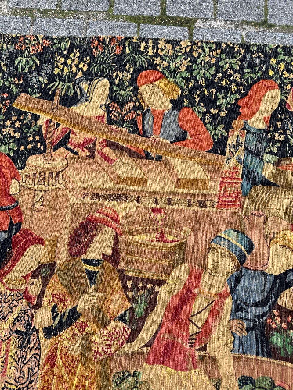 Wonderful Vintage French Hand Printed Tapestry “Vendanges” For Sale 4