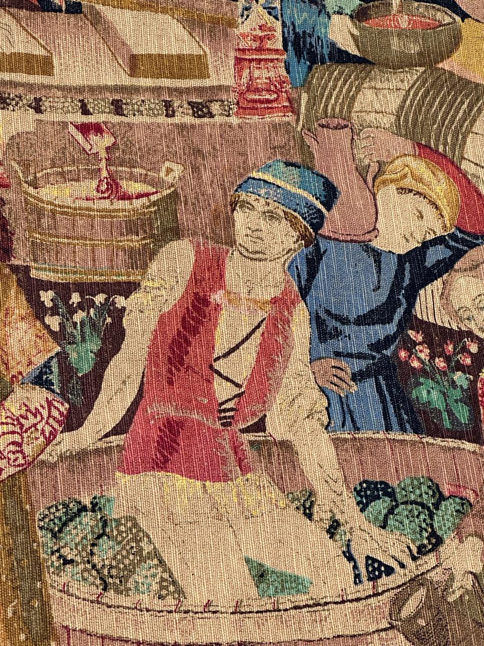 Wonderful Vintage French Hand Printed Tapestry “Vendanges” For Sale 6