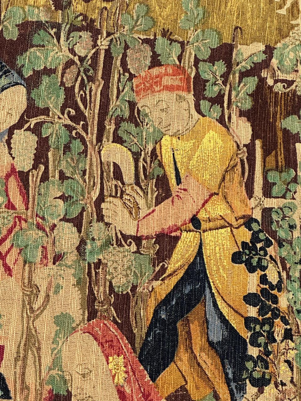 Wonderful Vintage French Hand Printed Tapestry “Vendanges” For Sale 8