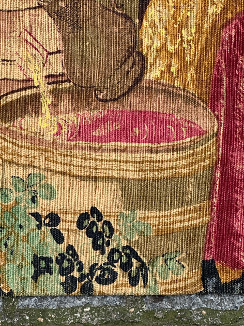 Wonderful Vintage French Hand Printed Tapestry “Vendanges” For Sale 11