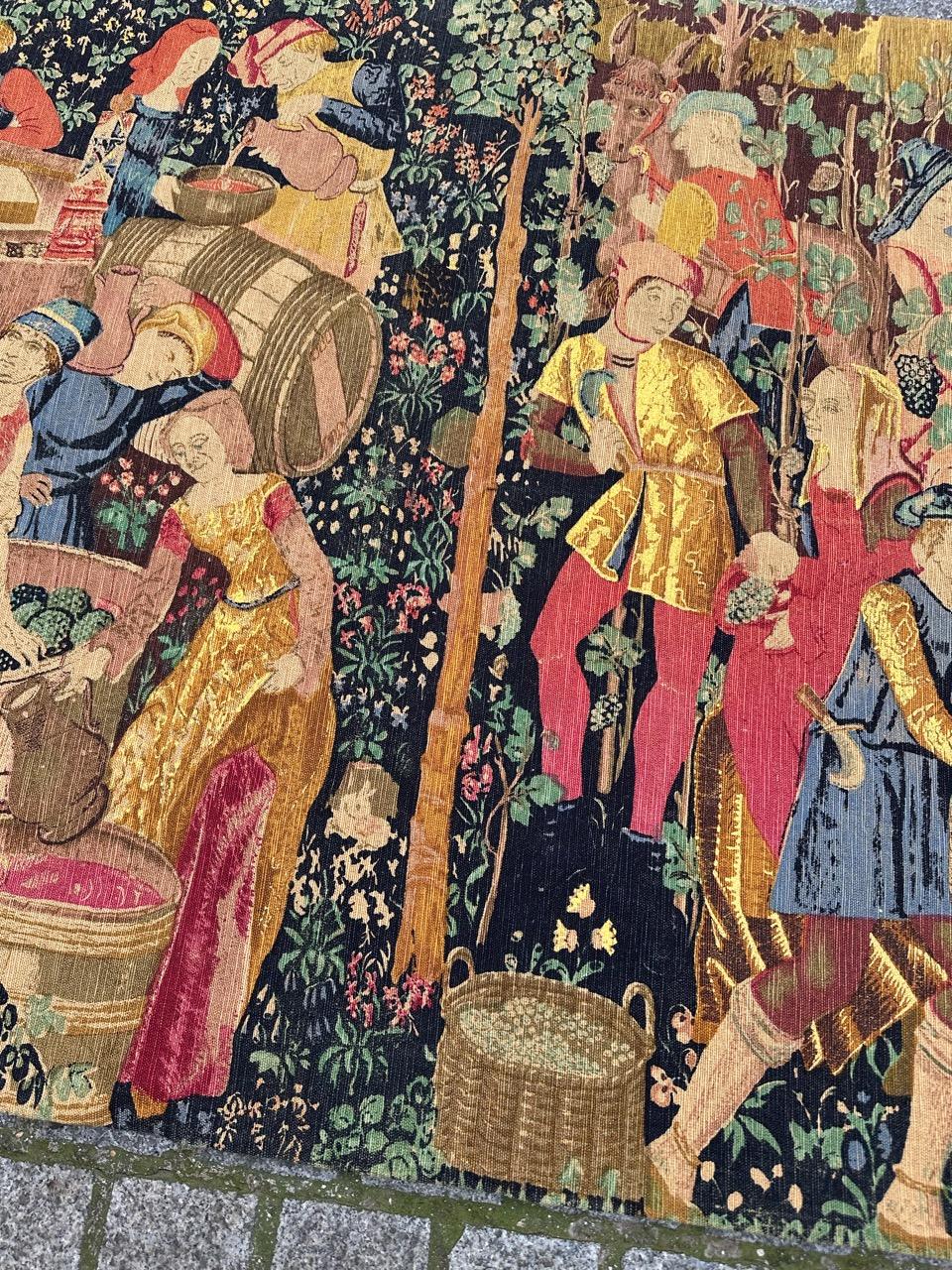 Aubusson Wonderful Vintage French Hand Printed Tapestry “Vendanges” For Sale