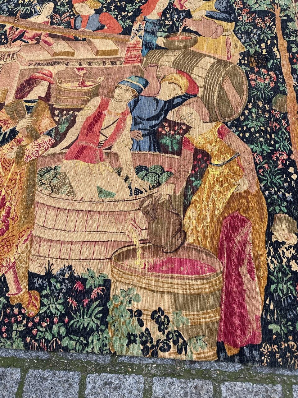 Cotton Wonderful Vintage French Hand Printed Tapestry “Vendanges” For Sale