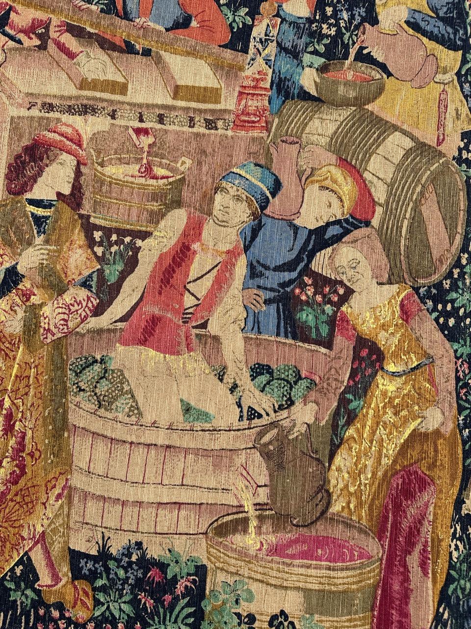 Wonderful Vintage French Hand Printed Tapestry “Vendanges” For Sale 1