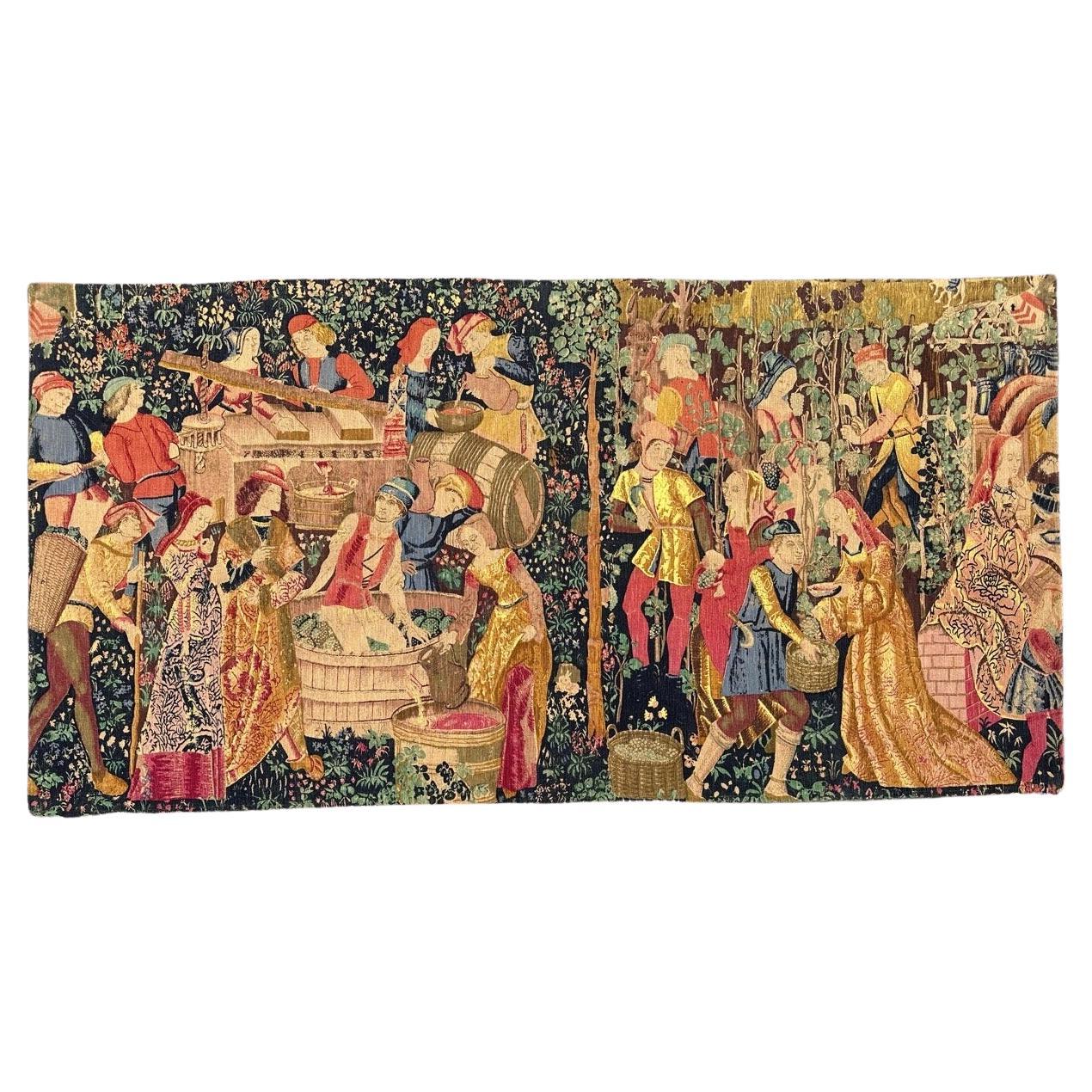 Wonderful Vintage French Hand Printed Tapestry “Vendanges”