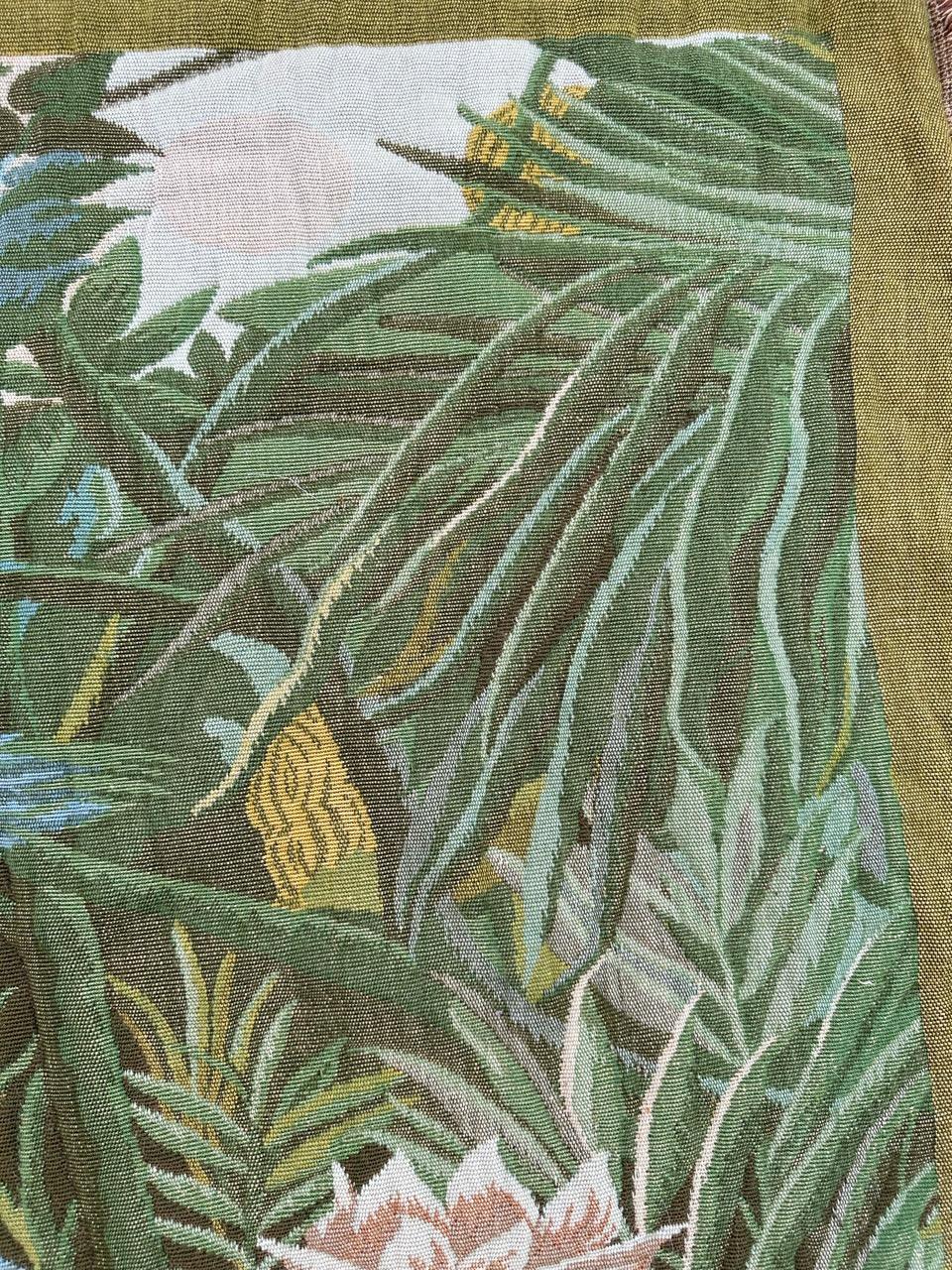 Bobyrug’s Nice vintage french Jaquar tapestry “tropical forest” (Henri Rousseau) For Sale 3