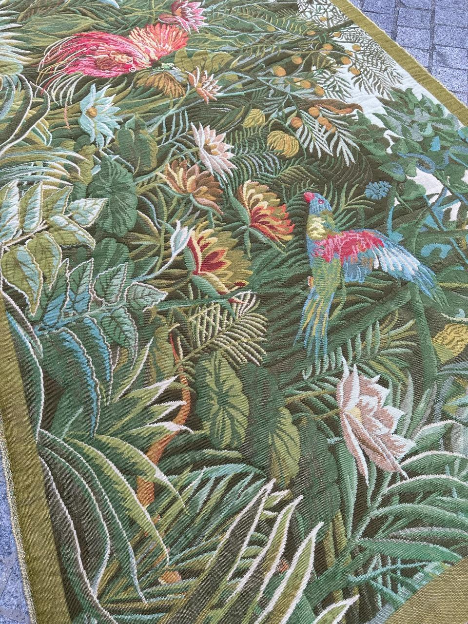Bobyrug’s Nice vintage french Jaquar tapestry “tropical forest” (Henri Rousseau) For Sale 4