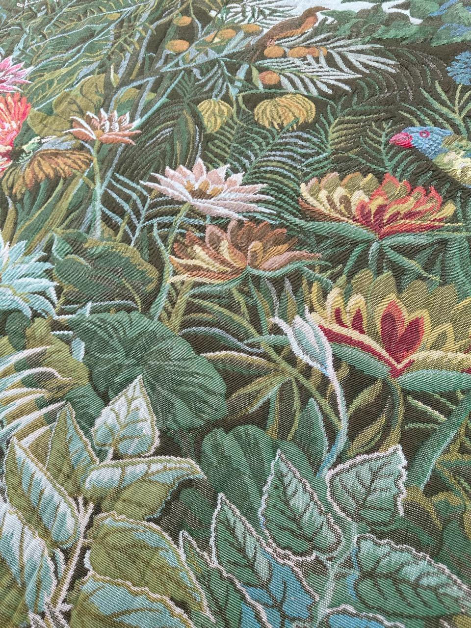 Bobyrug’s Nice vintage french Jaquar tapestry “tropical forest” (Henri Rousseau) For Sale 7