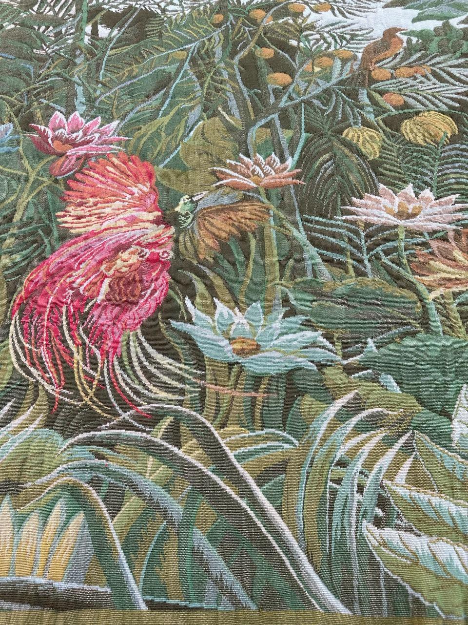 Bobyrug’s Nice vintage french Jaquar tapestry “tropical forest” (Henri Rousseau) For Sale 8