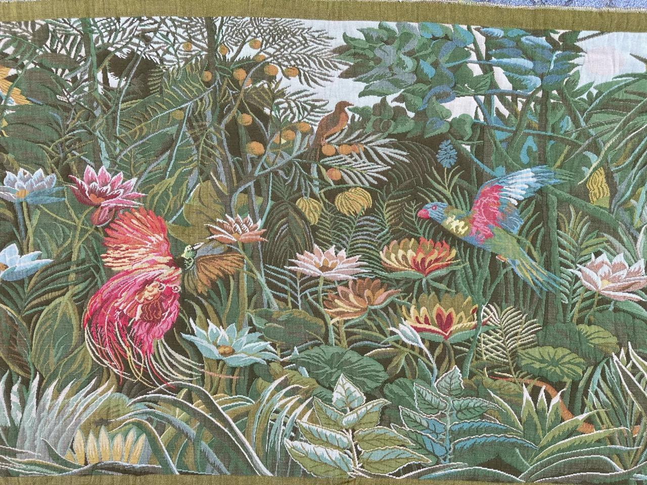 Art Nouveau Bobyrug’s Nice vintage french Jaquar tapestry “tropical forest” (Henri Rousseau) For Sale