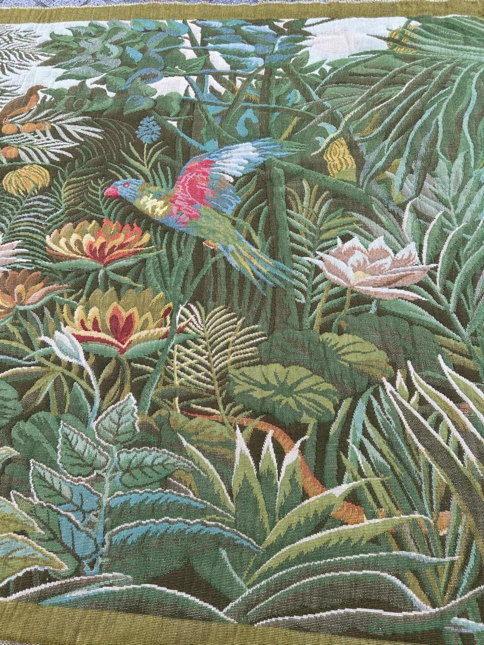 Bobyrug's Nice vintage französisch Jaquar Wandteppich tropischen Wald (Henri Rousseau) (Französisch) im Angebot