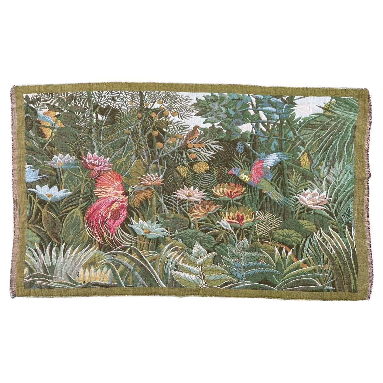 Bobyrug’s Nice vintage french Jaquar tapestry “tropical forest” (Henri Rousseau) For Sale