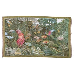 Bobyrug's Nice vintage french Jaquar tapestry tropical forest (Henri Rousseau)