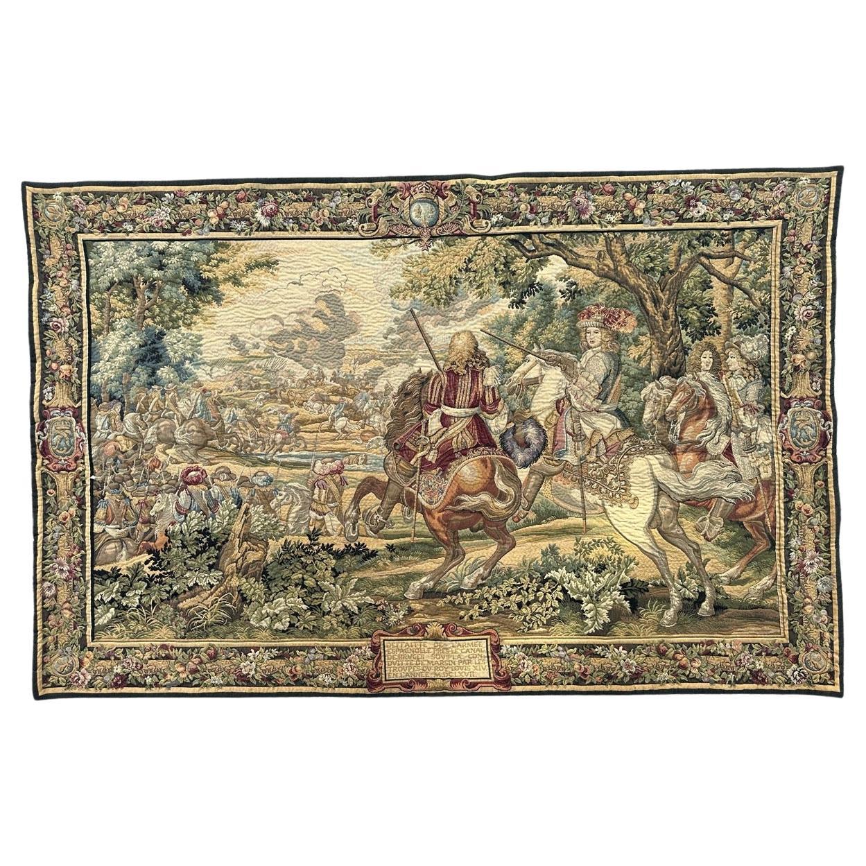 Bobyrug’s Wonderful vintage french Jaquar tapestry with historical design  For Sale