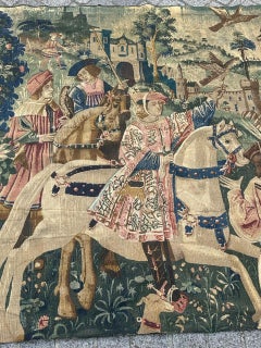 Wonderful Vintage French screen printed by hand Tapestry « departure to hunt »
