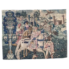 Wonderful Vintage Französisch Bildschirm von Hand gedruckt Tapestry " Abfahrt zu jagen "