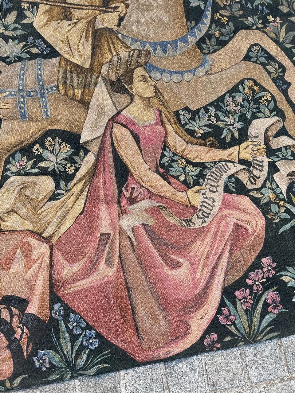Wunderschöne Vintage Französisch Bildschirm von Hand gedruckt Tapisserie (Mittelalterlich) im Angebot