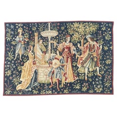 Wonderful Vintage French screen printed by hand Tapestry “fountain concert”