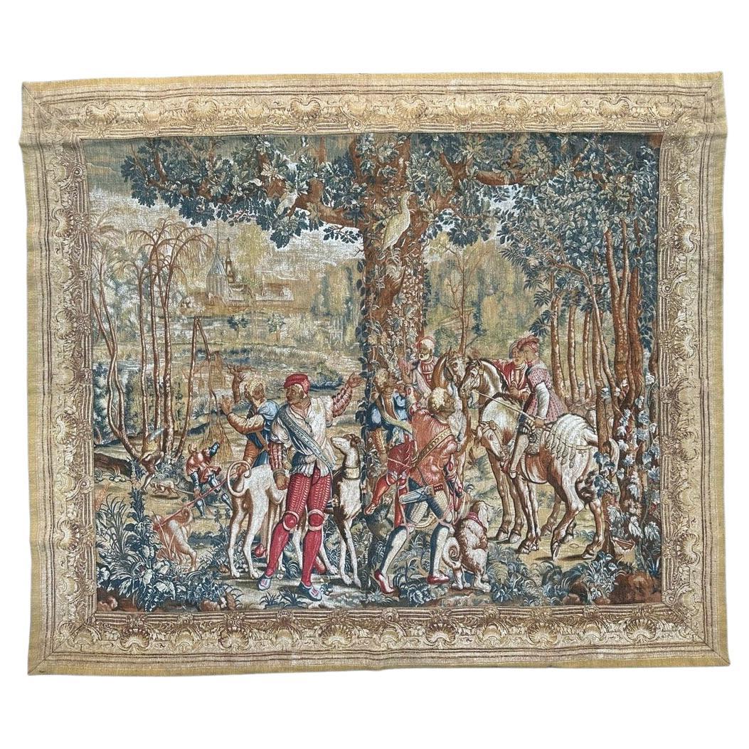 Wunderschöne Vintage Französisch Siebdruck von Hand Tapisserie " Maximilian's Hunt "