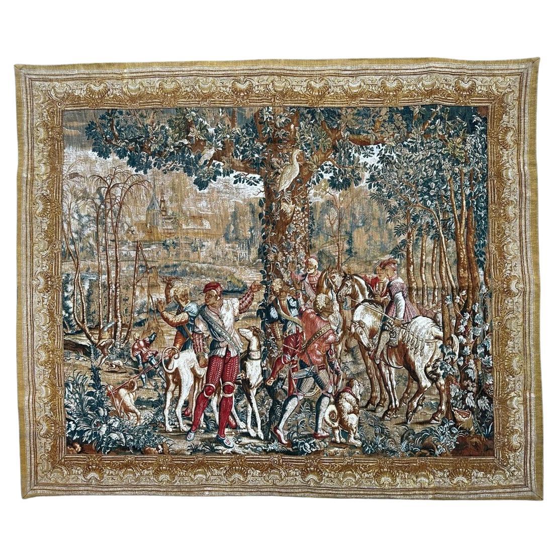 Wonderful Vintage French screen printed by hand Tapestry « Maximilian's Hunt »