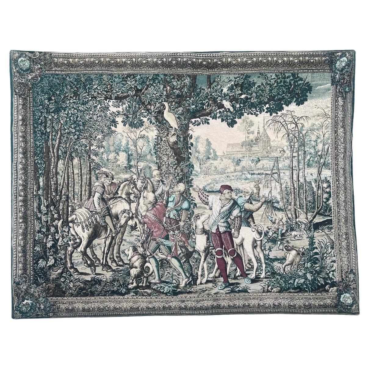 Wonderful Vintage French screen printed by hand Tapestry « Maximilian's Hunt »