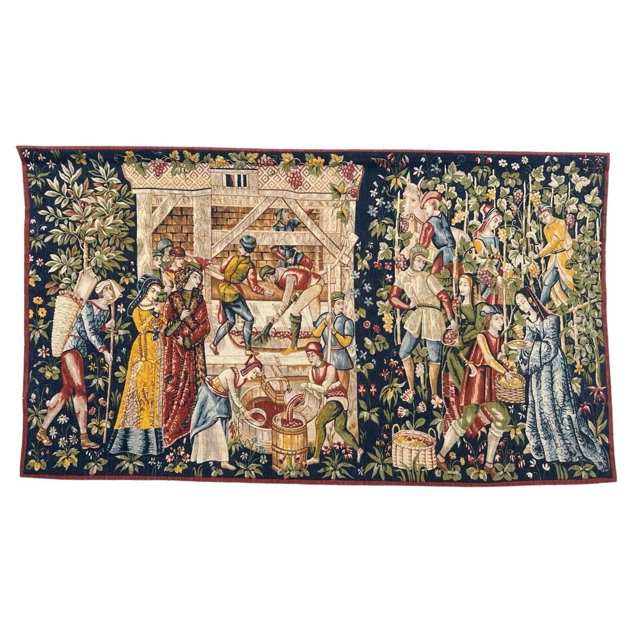 Merveilleuse Tapisserie Vintage sérigraphiée à la main "les vignerons"