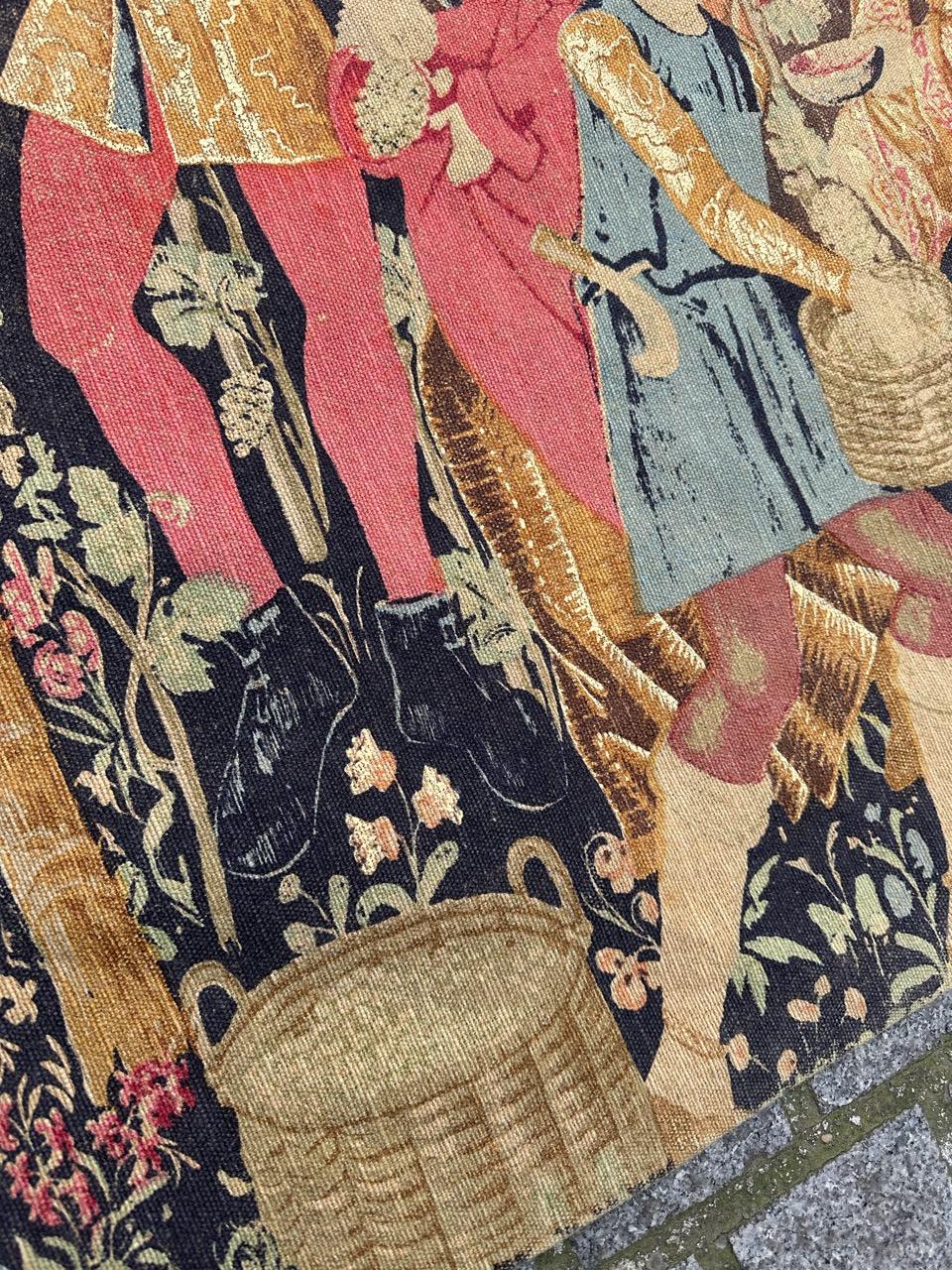 Wonderful Vintage French screen printed by hand Tapestry Vendanges museum Design For Sale 5