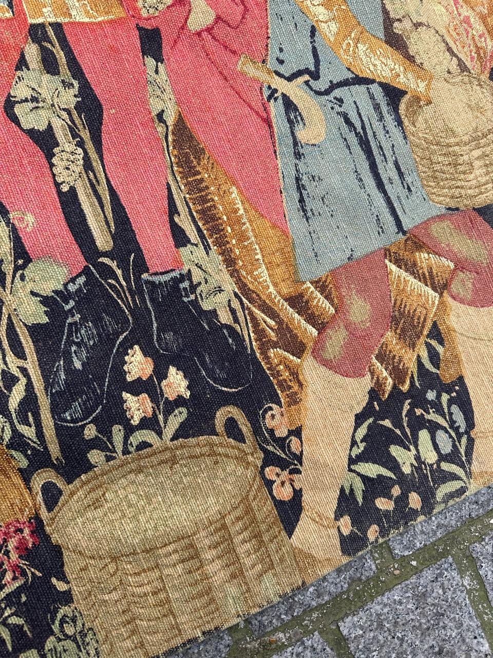 Wonderful Vintage French screen printed by hand Tapestry Vendanges museum Design For Sale 10