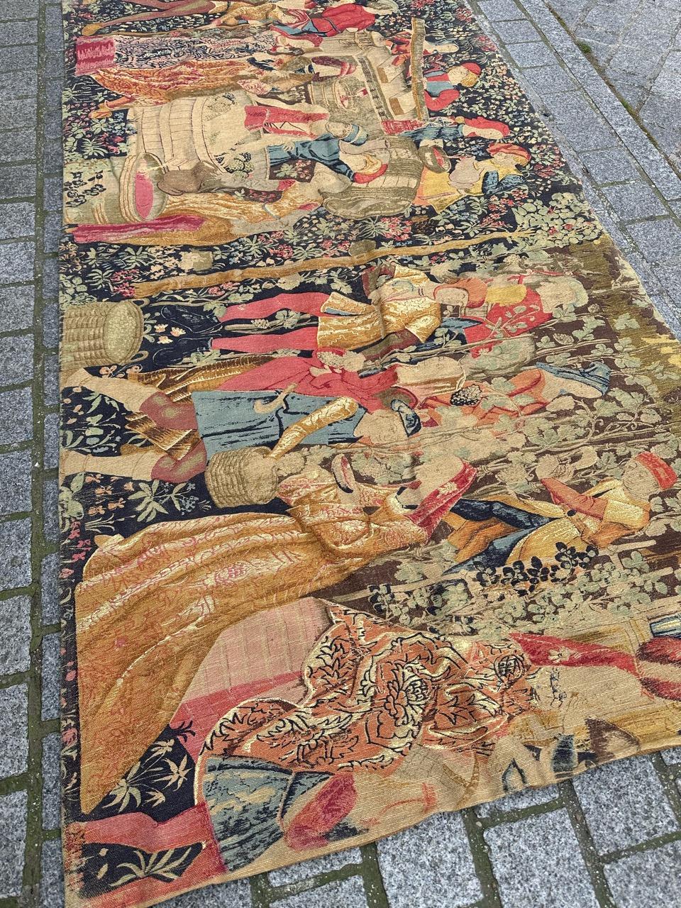 Wonderful Vintage French screen printed by hand Tapestry Vendanges museum Design For Sale 12