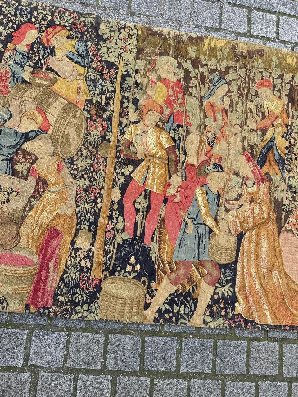 Discover the elegance of this mid-century French hand-printed tapestry featuring the exquisite design of the renowned medieval museum tapestry, 