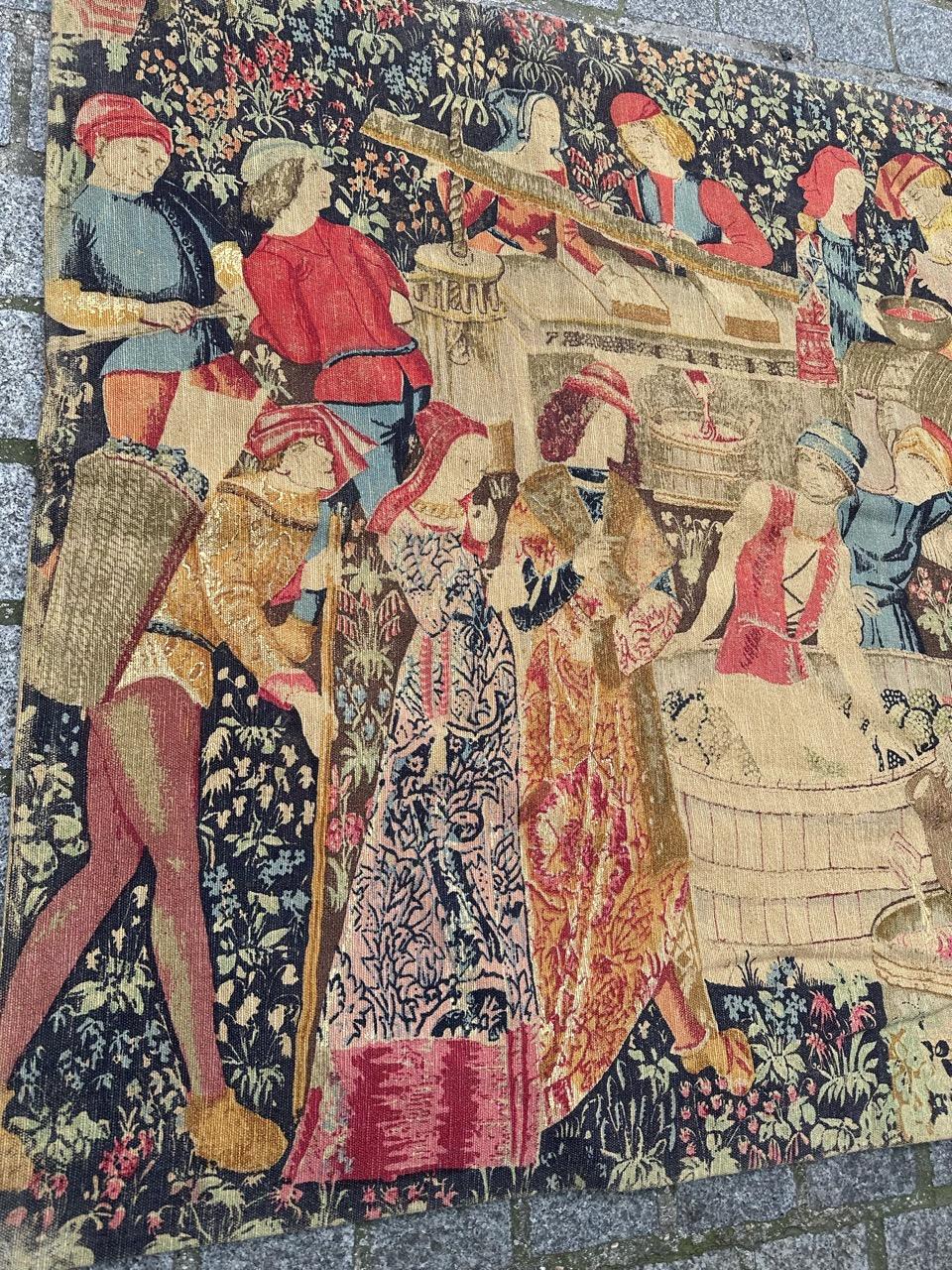 Woven Wonderful Vintage French screen printed by hand Tapestry Vendanges museum Design For Sale