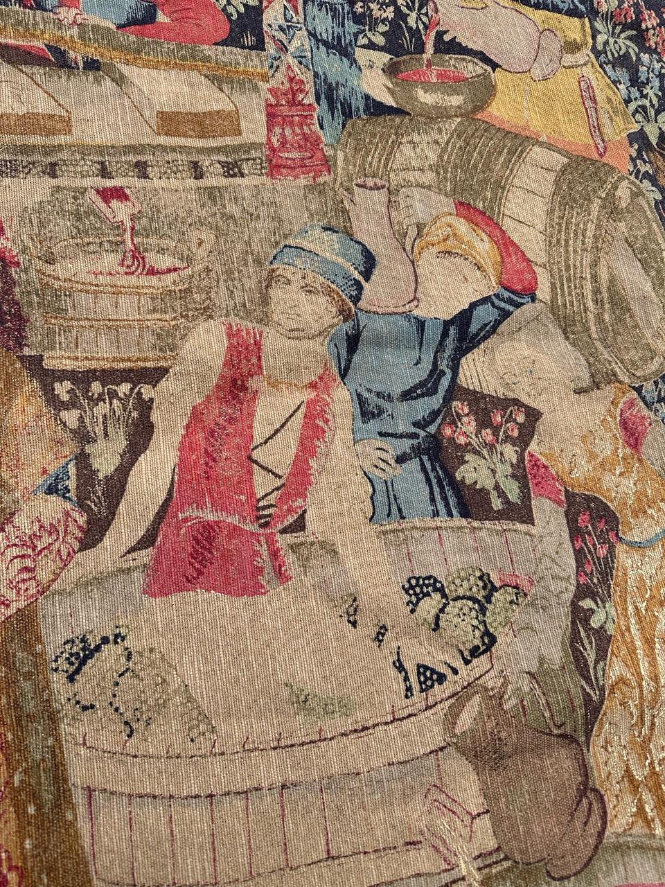 20th Century Wonderful Vintage French screen printed by hand Tapestry Vendanges museum Design For Sale