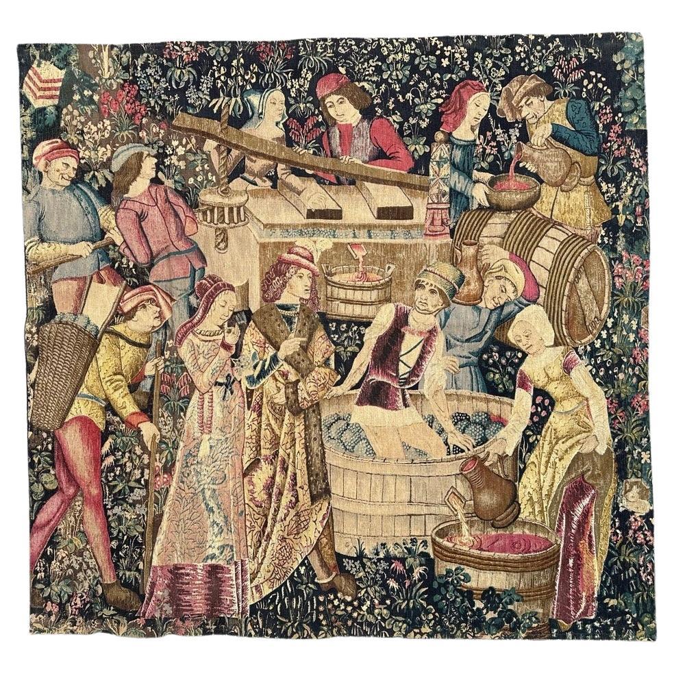Wonderful Vintage French screen printed by hand Tapestry Vendanges museum Design