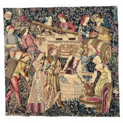 Wonderful Vintage French screen printed by hand Tapestry Vendanges museum Design